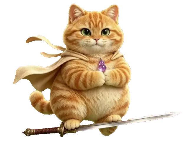 懒喵桌面宠物御剑才艺动画：橘猫踩着剑在桌面上飞